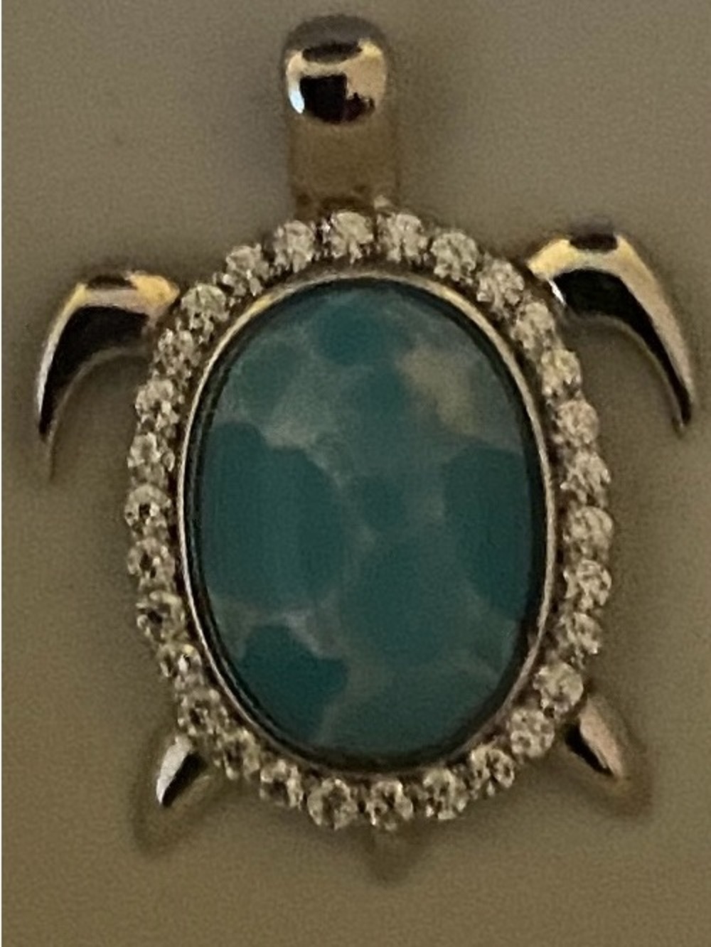Silver Turtle Pendant Necklace with Blue Stone